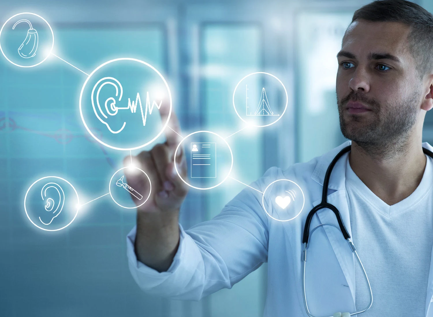 doctor pressing ear icon