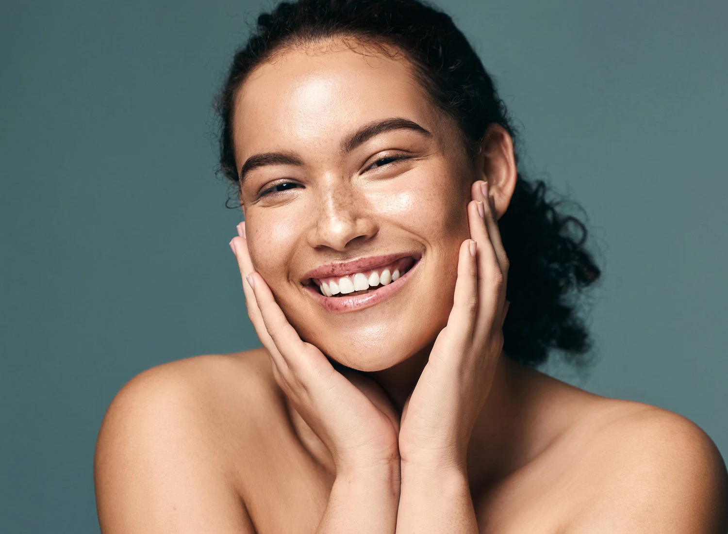 womans face glowing