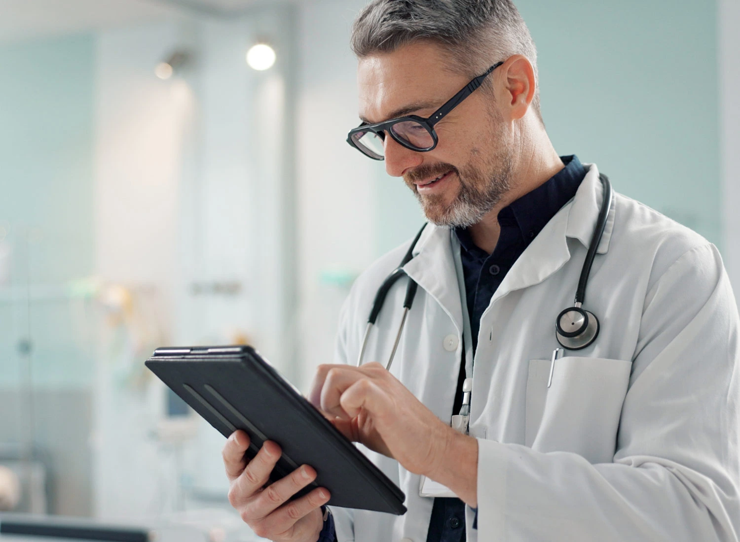 doctor happy looking at data