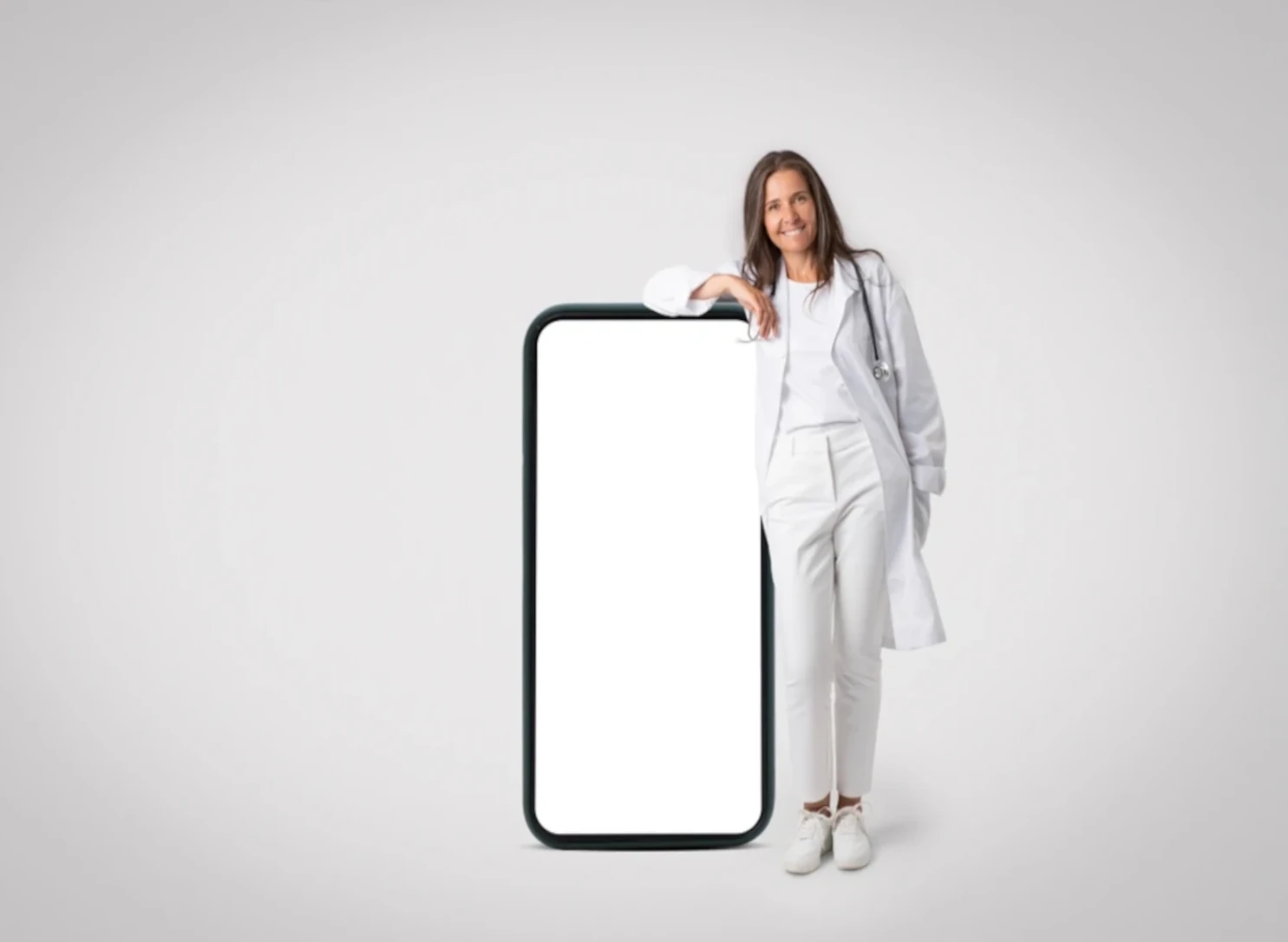 happy doctor web on phone