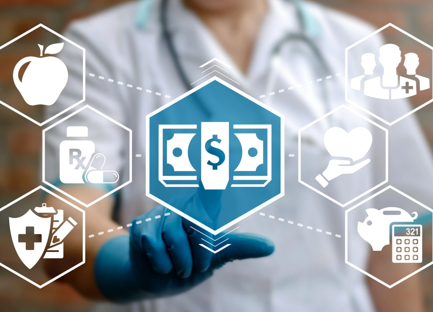 doctor with money and medical icons