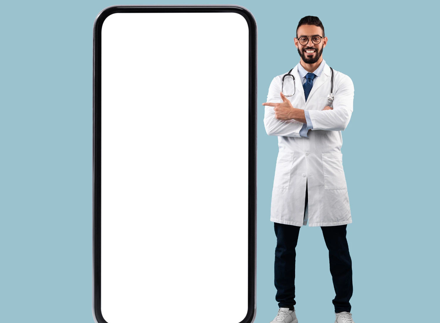 doctor standing next to phone
